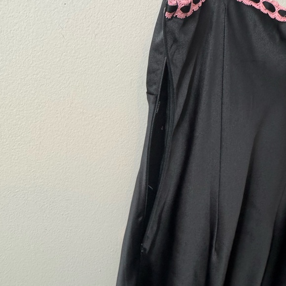 Betsey Johnson X Forever 21 Black Satin Mini Dress Pink Rosette Embellishments - Picture 12 of 15